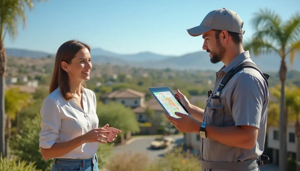 Image of an HVAC technician and a homeowner discussing the California zones