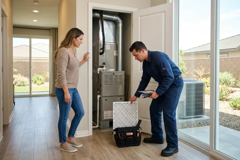 Temecula homeowner providing access for AC tune-up